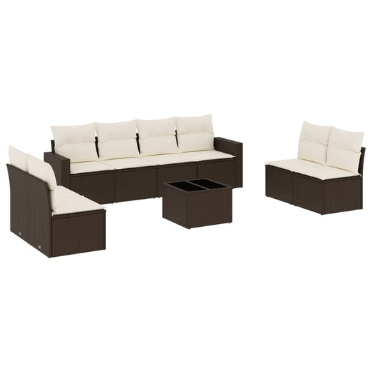 9-delige Loungeset met kussens poly rattan bruin