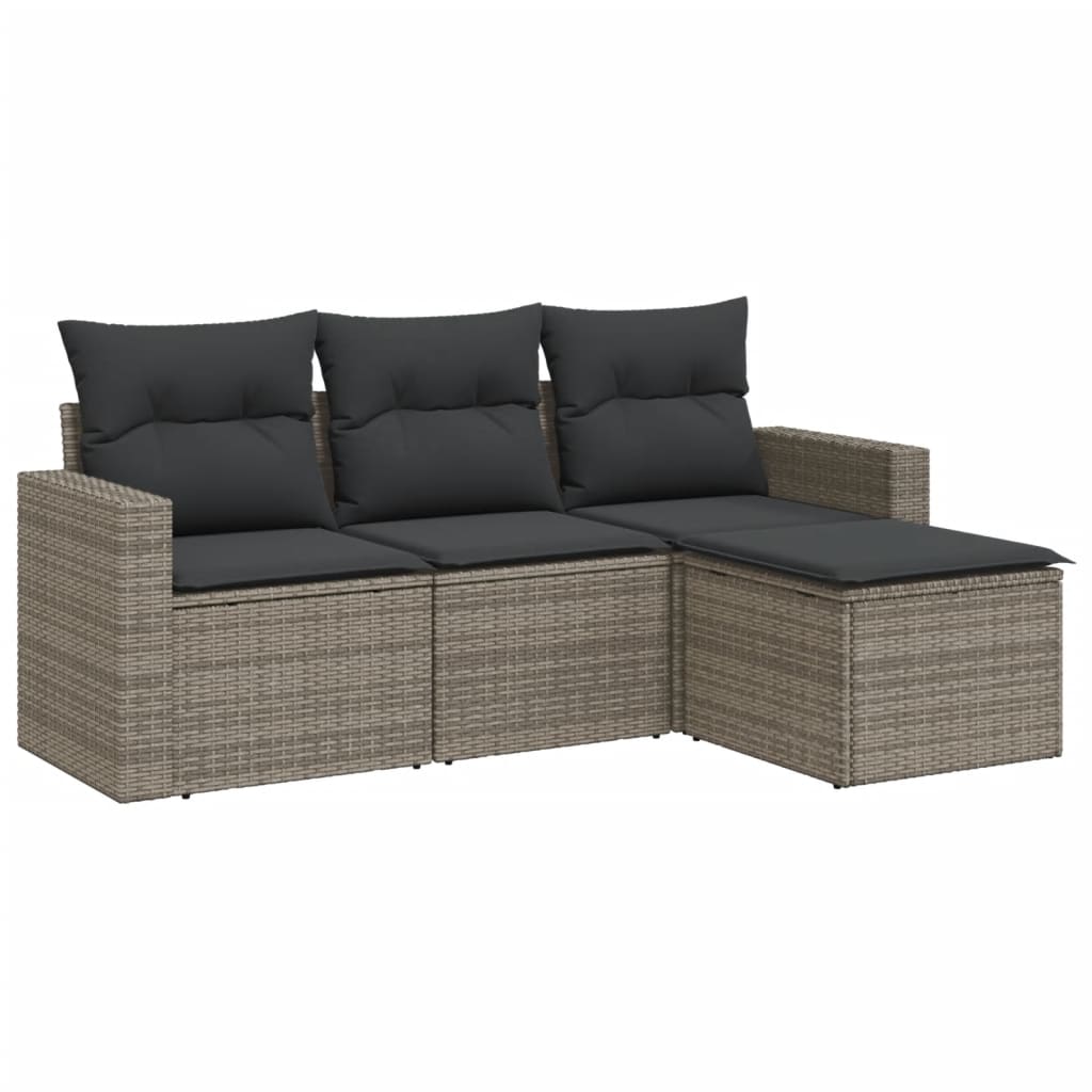 4-delige Loungeset met kussens poly rattan grijs