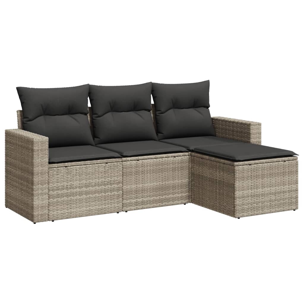 4-delige Loungeset met kussens poly rattan lichtgrijs Modulaire tuinbanken | Creëer jouw Trendy Thuis | Gratis bezorgd & Retour | Trendy.nl