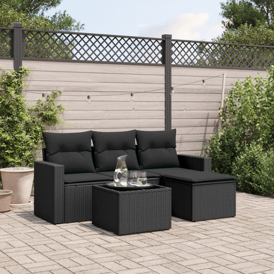 5-delige Loungeset met kussens poly rattan zwart Modulaire tuinbanken | Creëer jouw Trendy Thuis | Gratis bezorgd & Retour | Trendy.nl