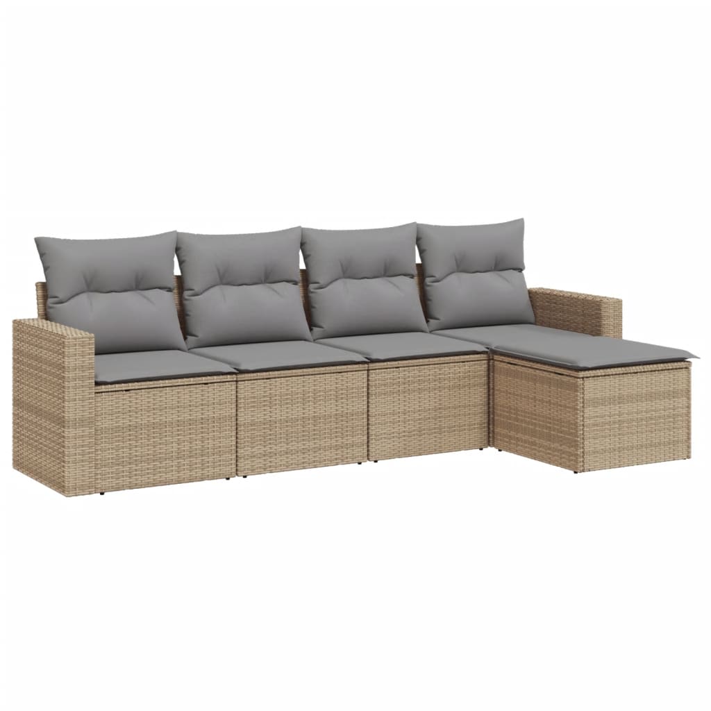 5-delige Loungeset met kussens poly rattan beige