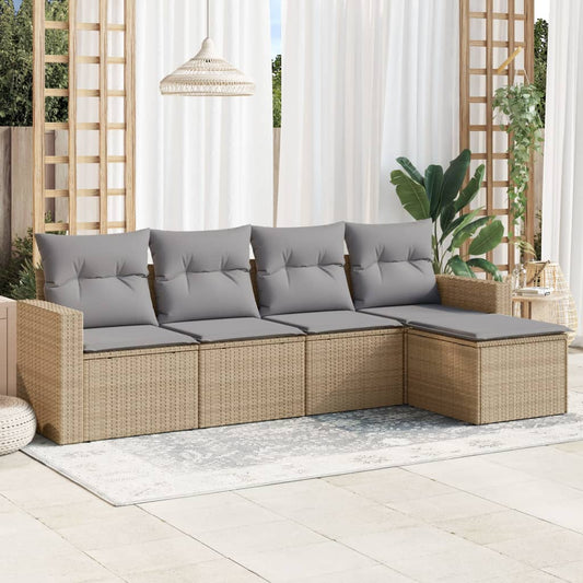 5-delige Loungeset met kussens poly rattan beige