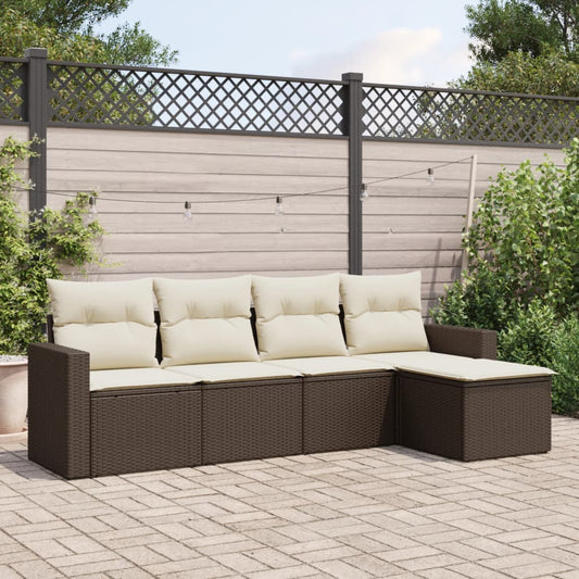 5-delige Loungeset met kussens poly rattan bruin Modulaire tuinbanken | Creëer jouw Trendy Thuis | Gratis bezorgd & Retour | Trendy.nl