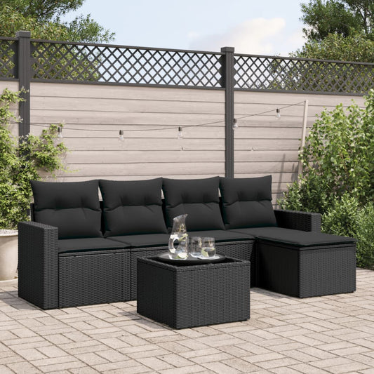 6-delige Loungeset met kussens poly rattan zwart Modulaire tuinbanken | Creëer jouw Trendy Thuis | Gratis bezorgd & Retour | Trendy.nl