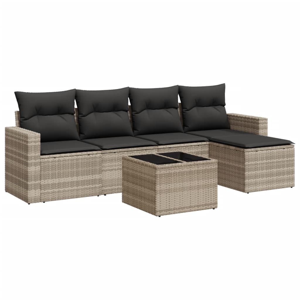 6-delige Loungeset met kussens poly rattan lichtgrijs Modulaire tuinbanken | Creëer jouw Trendy Thuis | Gratis bezorgd & Retour | Trendy.nl