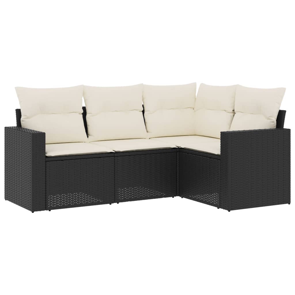 4-delige Loungeset met kussens poly rattan zwart