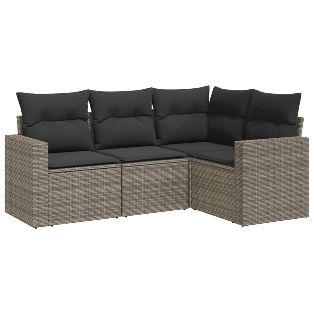 4-delige Loungeset met kussens poly rattan grijs