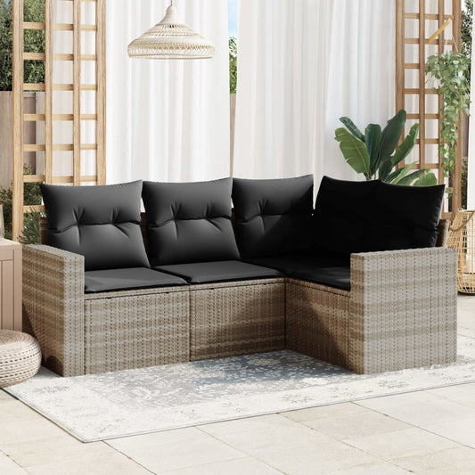 4-delige Loungeset met kussens poly rattan lichtgrijs Modulaire tuinbanken | Creëer jouw Trendy Thuis | Gratis bezorgd & Retour | Trendy.nl