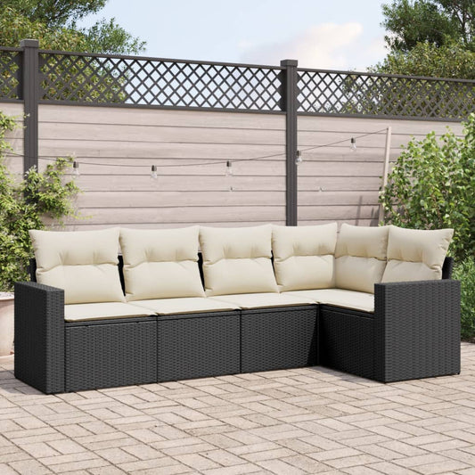 5-delige Loungeset met kussens poly rattan zwart Modulaire tuinbanken | Creëer jouw Trendy Thuis | Gratis bezorgd & Retour | Trendy.nl