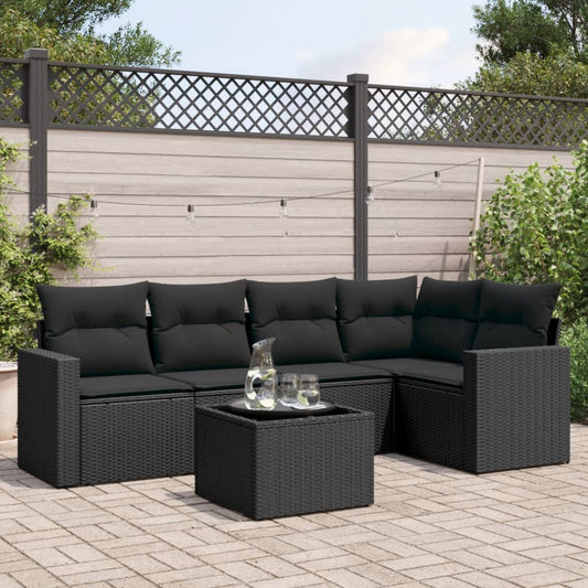 6-delige Loungeset met kussens poly rattan zwart Modulaire tuinbanken | Creëer jouw Trendy Thuis | Gratis bezorgd & Retour | Trendy.nl