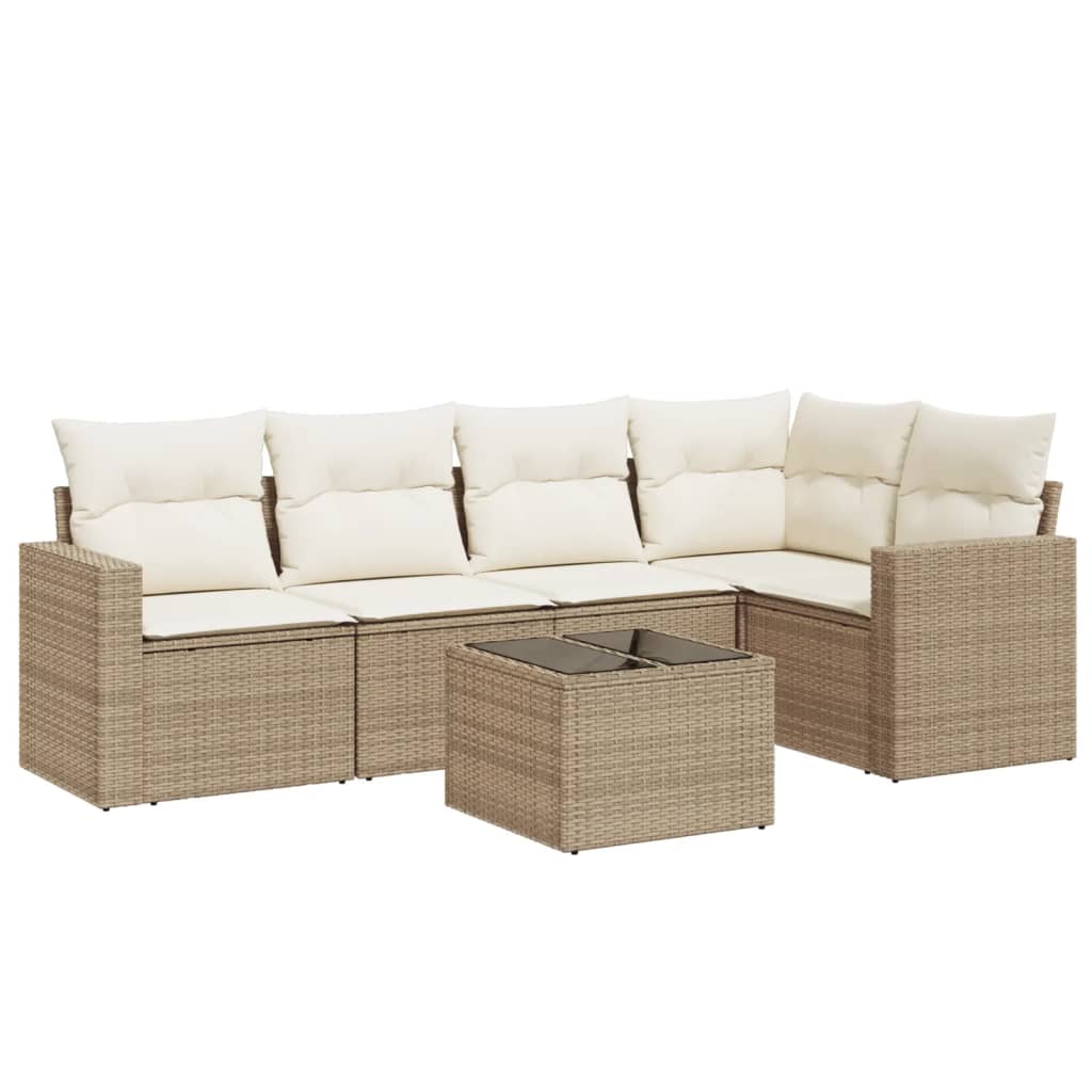 6-delige Loungeset met kussens poly rattan beige