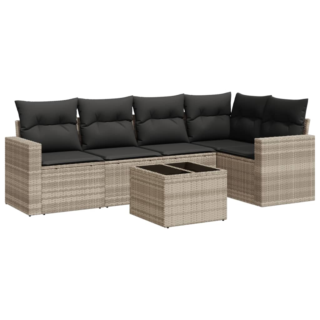 6-delige Loungeset met kussens poly rattan lichtgrijs Modulaire tuinbanken | Creëer jouw Trendy Thuis | Gratis bezorgd & Retour | Trendy.nl