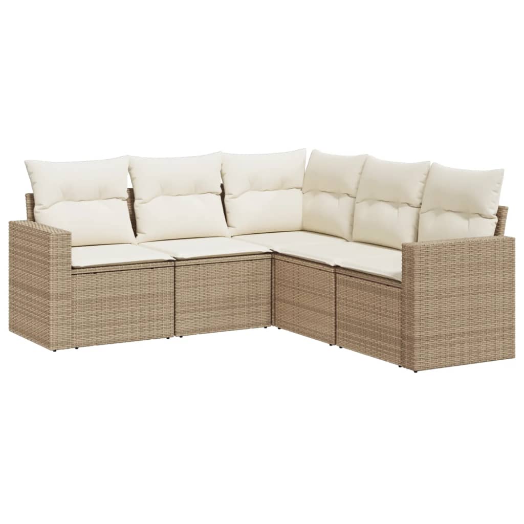 5-delige Loungeset met kussens poly rattan beige