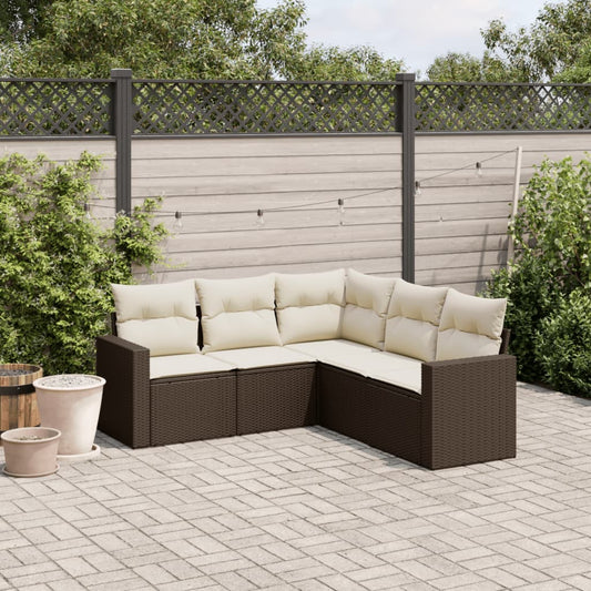 5-delige Loungeset met kussens poly rattan bruin Modulaire tuinbanken | Creëer jouw Trendy Thuis | Gratis bezorgd & Retour | Trendy.nl