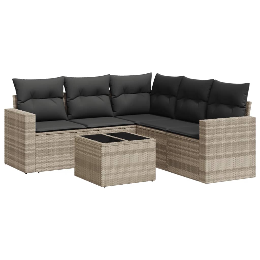 6-delige Loungeset met kussens poly rattan lichtgrijs Modulaire tuinbanken | Creëer jouw Trendy Thuis | Gratis bezorgd & Retour | Trendy.nl