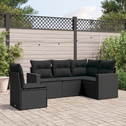 5-delige Loungeset met kussens poly rattan zwart Modulaire tuinbanken | Creëer jouw Trendy Thuis | Gratis bezorgd & Retour | Trendy.nl