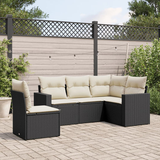 5-delige Loungeset met kussens poly rattan zwart Modulaire tuinbanken | Creëer jouw Trendy Thuis | Gratis bezorgd & Retour | Trendy.nl