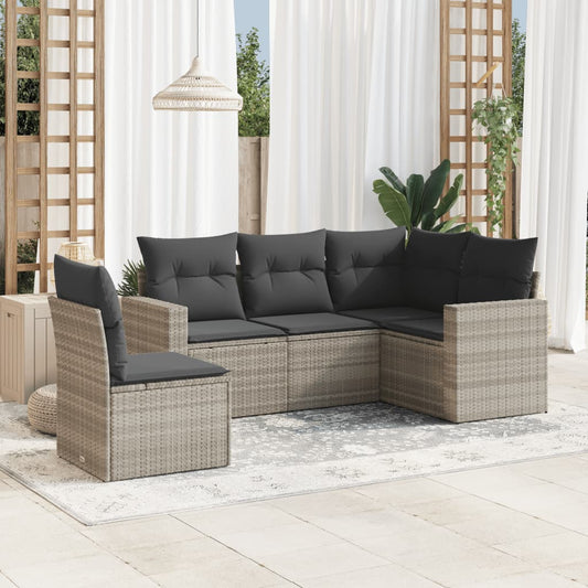 5-delige Loungeset met kussens poly rattan lichtgrijs Modulaire tuinbanken | Creëer jouw Trendy Thuis | Gratis bezorgd & Retour | Trendy.nl