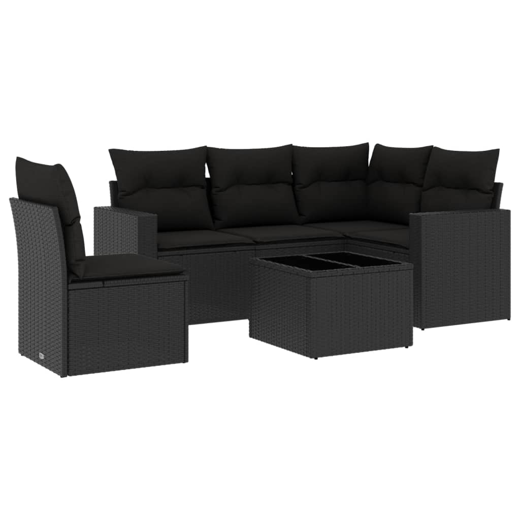 6-delige Loungeset met kussens poly rattan zwart Modulaire tuinbanken | Creëer jouw Trendy Thuis | Gratis bezorgd & Retour | Trendy.nl