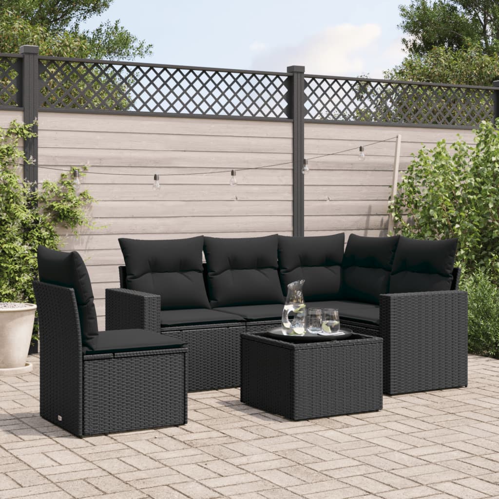 6-delige Loungeset met kussens poly rattan zwart Modulaire tuinbanken | Creëer jouw Trendy Thuis | Gratis bezorgd & Retour | Trendy.nl