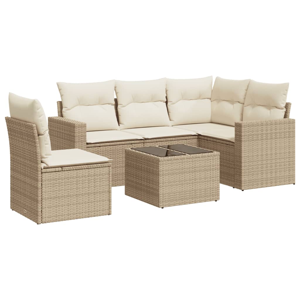 6-delige Loungeset met kussens poly rattan beige