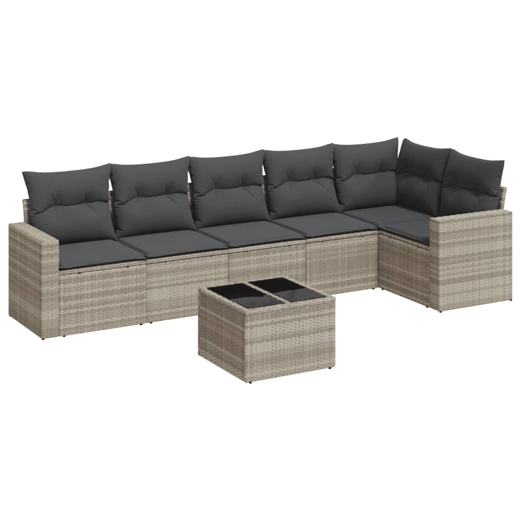 7-delige Loungeset met kussens poly rattan lichtgrijs Modulaire tuinbanken | Creëer jouw Trendy Thuis | Gratis bezorgd & Retour | Trendy.nl