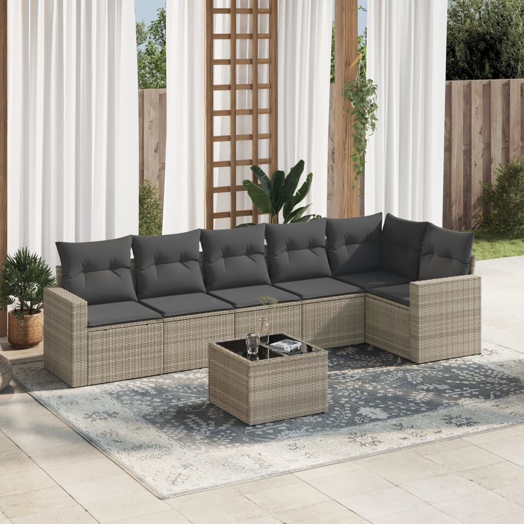 7-delige Loungeset met kussens poly rattan lichtgrijs Modulaire tuinbanken | Creëer jouw Trendy Thuis | Gratis bezorgd & Retour | Trendy.nl