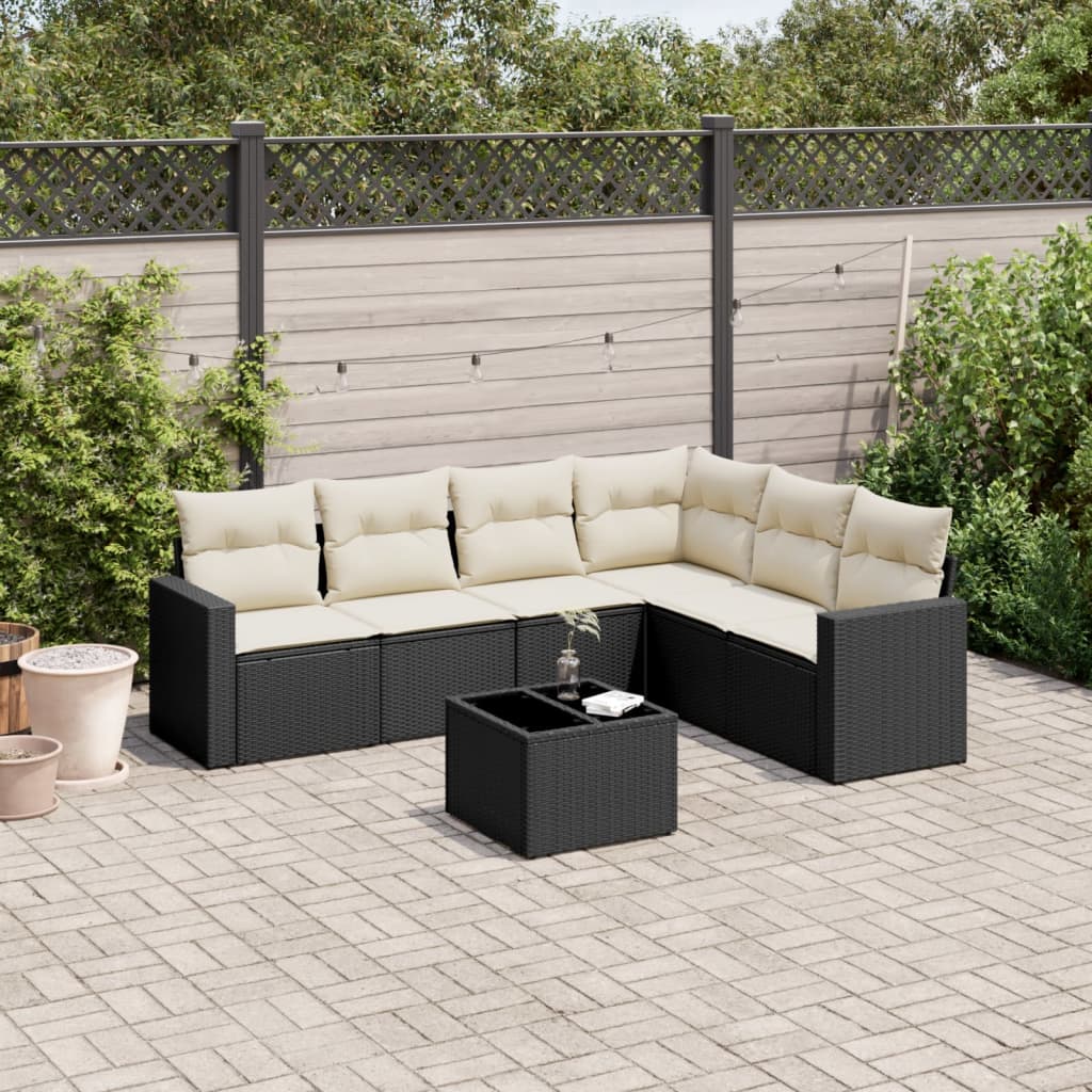 7-delige Loungeset met kussens poly rattan zwart Modulaire tuinbanken | Creëer jouw Trendy Thuis | Gratis bezorgd & Retour | Trendy.nl