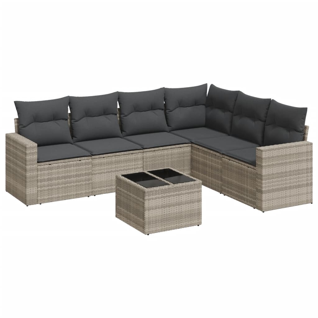 7-delige Loungeset met kussens poly rattan lichtgrijs Modulaire tuinbanken | Creëer jouw Trendy Thuis | Gratis bezorgd & Retour | Trendy.nl