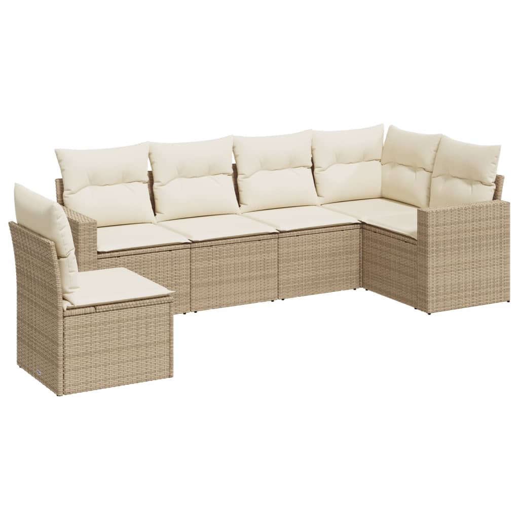 6-delige Loungeset met kussens poly rattan beige