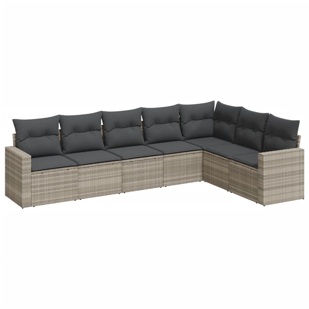 7-delige Loungeset met kussens poly rattan lichtgrijs Modulaire tuinbanken | Creëer jouw Trendy Thuis | Gratis bezorgd & Retour | Trendy.nl