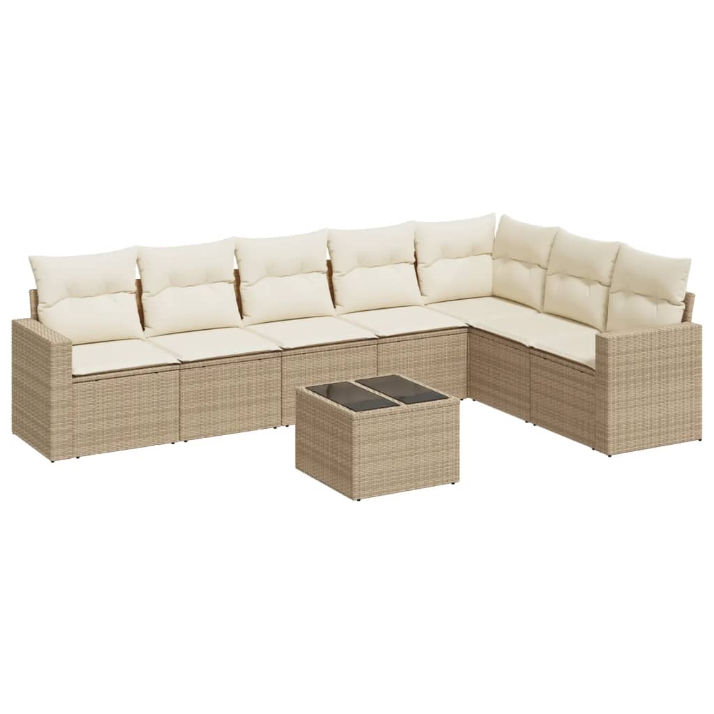 8-delige Loungeset met kussens poly rattan beige