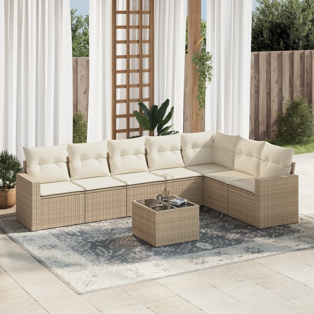 8-delige Loungeset met kussens poly rattan beige