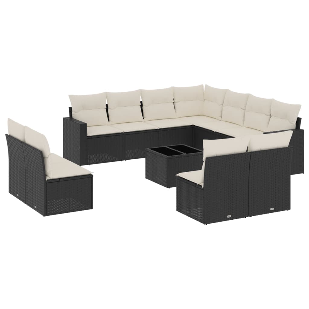 12-delige Loungeset met kussens poly rattan zwart