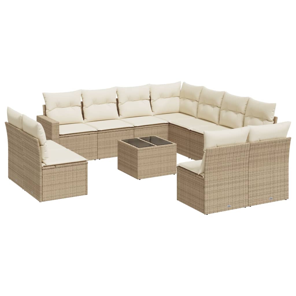 12-delige Loungeset met kussens poly rattan beige