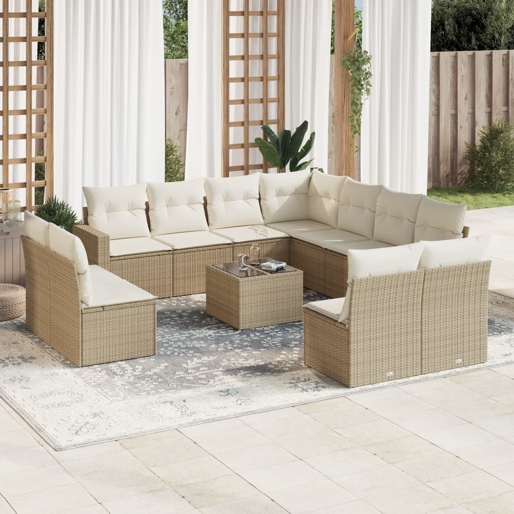 12-delige Loungeset met kussens poly rattan beige