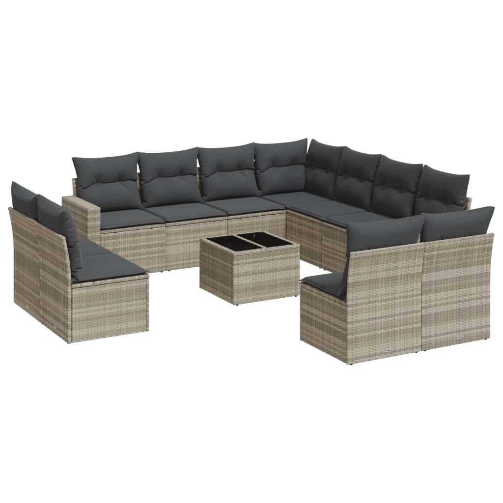 12-delige Loungeset met kussens poly rattan lichtgrijs Modulaire tuinbanken | Creëer jouw Trendy Thuis | Gratis bezorgd & Retour | Trendy.nl