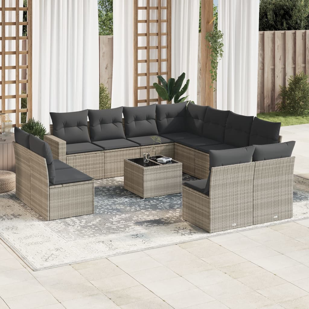 12-delige Loungeset met kussens poly rattan lichtgrijs Modulaire tuinbanken | Creëer jouw Trendy Thuis | Gratis bezorgd & Retour | Trendy.nl