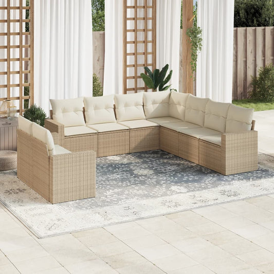 9-delige Loungeset met kussens poly rattan beige