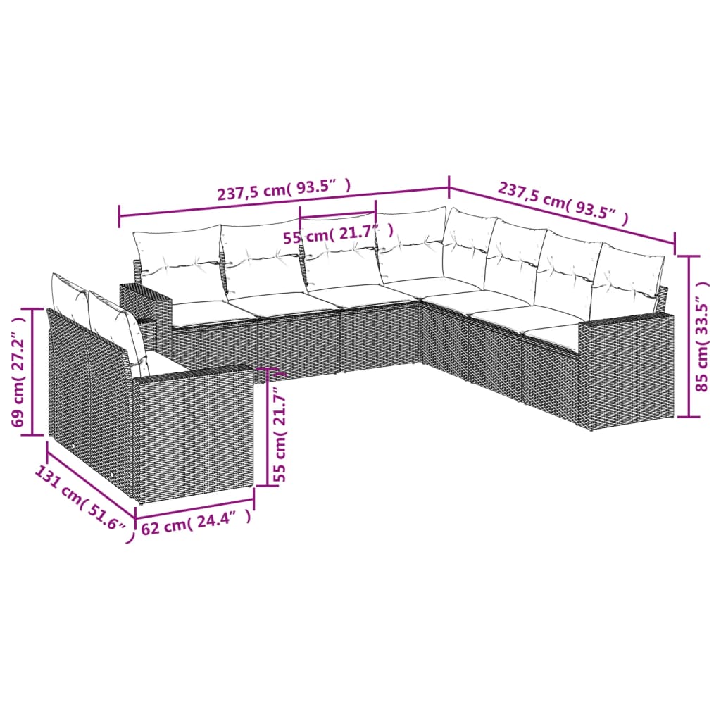 9-delige Loungeset met kussens poly rattan bruin Modulaire tuinbanken | Creëer jouw Trendy Thuis | Gratis bezorgd & Retour | Trendy.nl