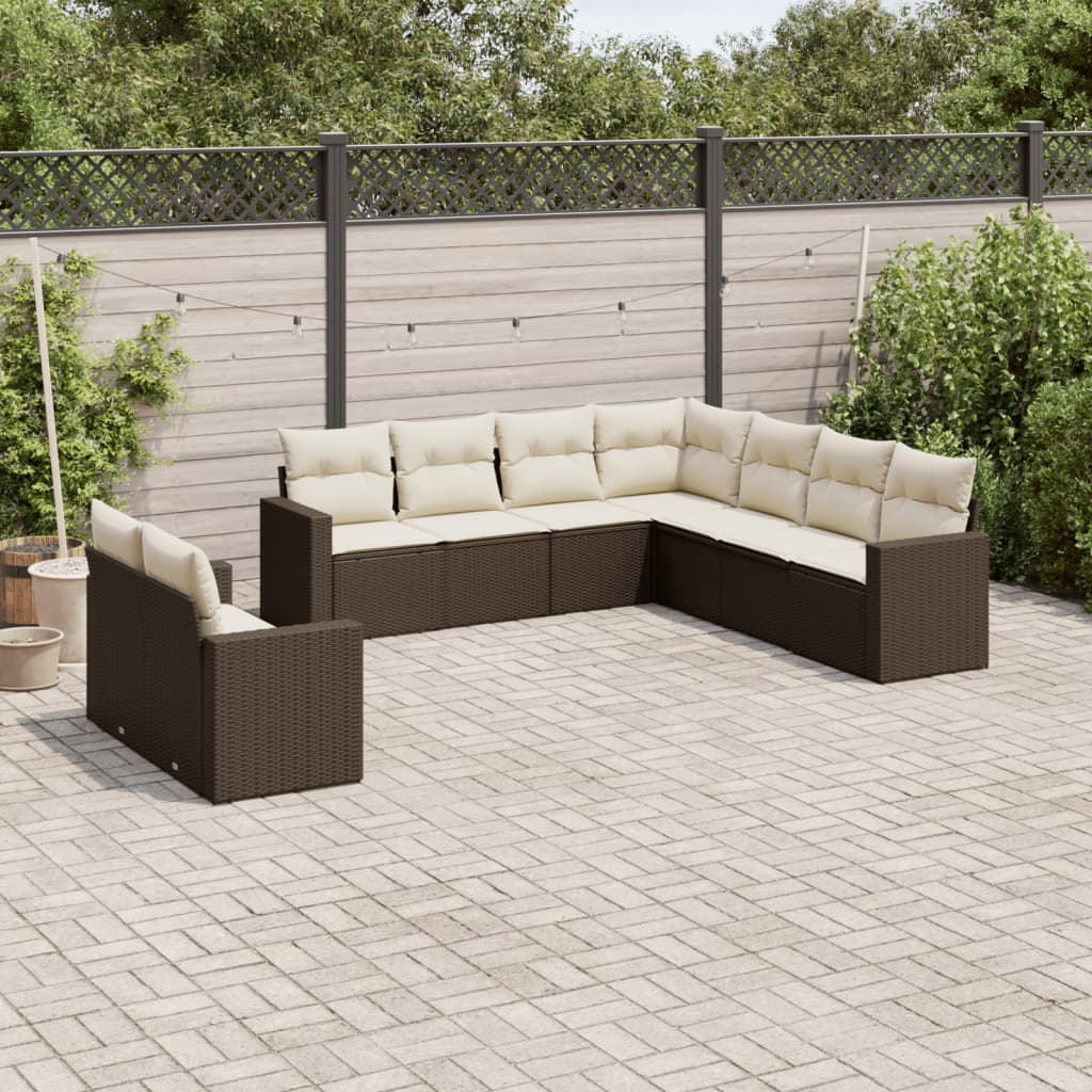 9-delige Loungeset met kussens poly rattan bruin Modulaire tuinbanken | Creëer jouw Trendy Thuis | Gratis bezorgd & Retour | Trendy.nl