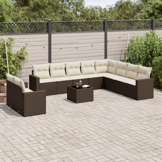 11-delige Loungeset met kussens poly rattan bruin