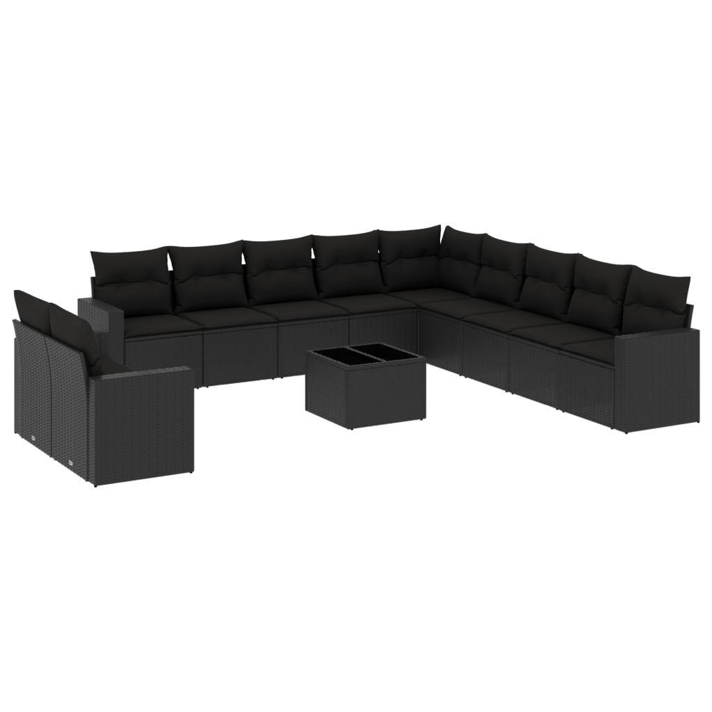 12-delige Loungeset met kussens poly rattan zwart Modulaire tuinbanken | Creëer jouw Trendy Thuis | Gratis bezorgd & Retour | Trendy.nl