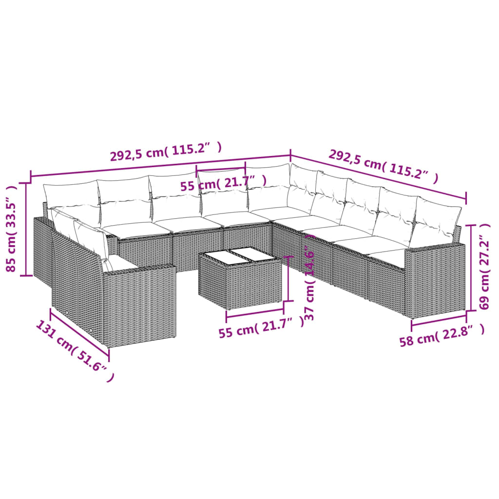 12-delige Loungeset met kussens poly rattan zwart Modulaire tuinbanken | Creëer jouw Trendy Thuis | Gratis bezorgd & Retour | Trendy.nl