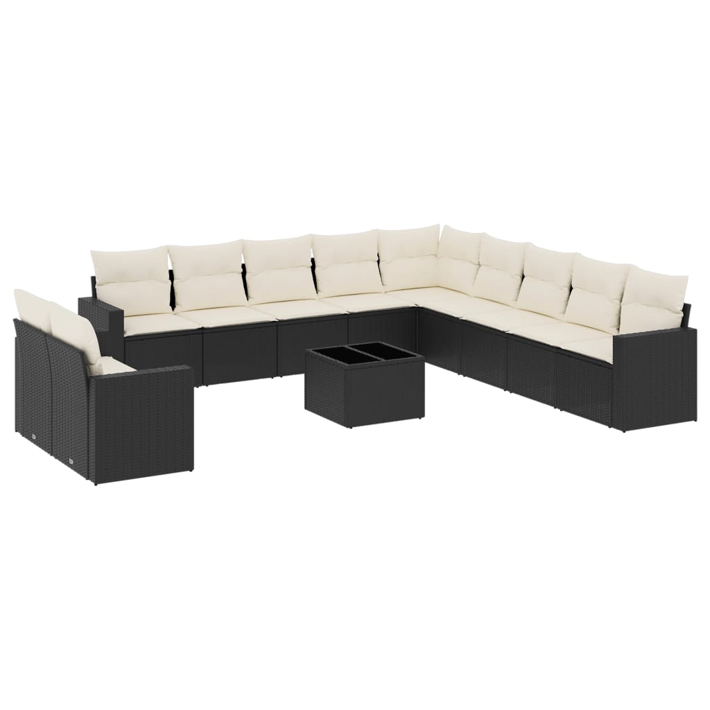 12-delige Loungeset met kussens poly rattan zwart