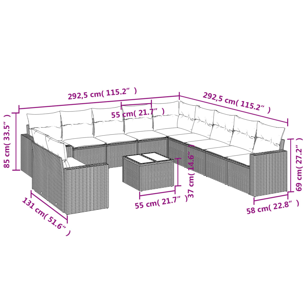 12-delige Loungeset met kussens poly rattan lichtgrijs Modulaire tuinbanken | Creëer jouw Trendy Thuis | Gratis bezorgd & Retour | Trendy.nl