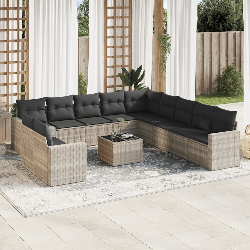 12-delige Loungeset met kussens poly rattan lichtgrijs Modulaire tuinbanken | Creëer jouw Trendy Thuis | Gratis bezorgd & Retour | Trendy.nl