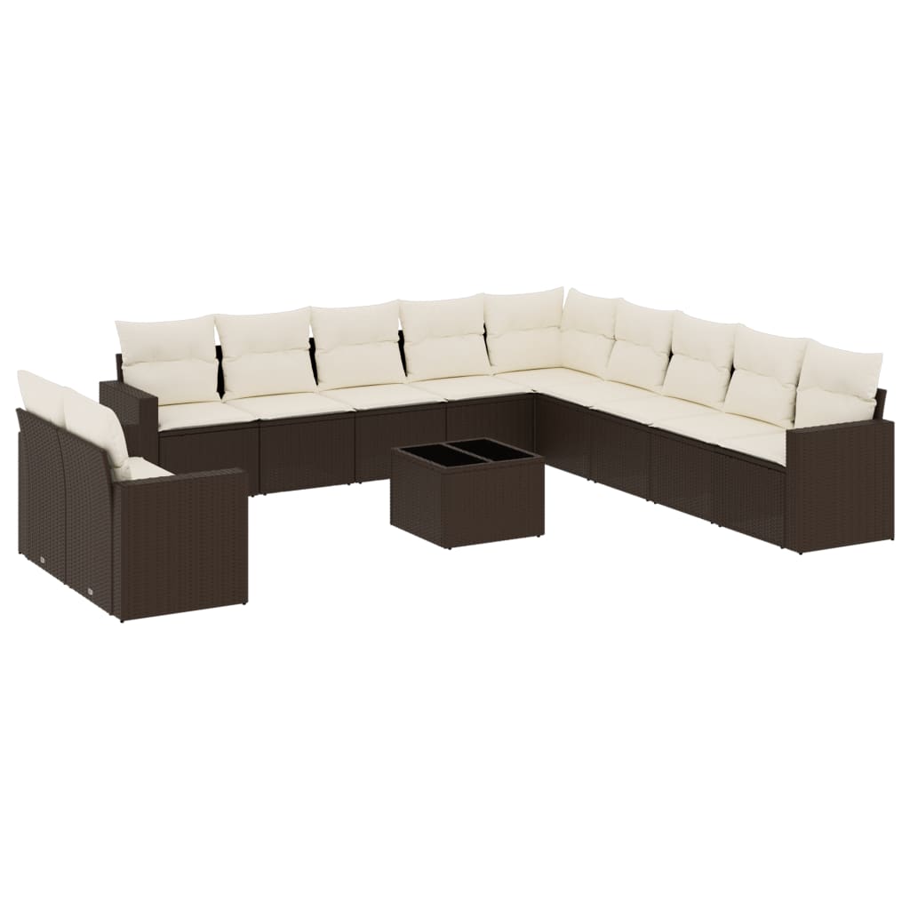 12-delige Loungeset met kussens poly rattan bruin