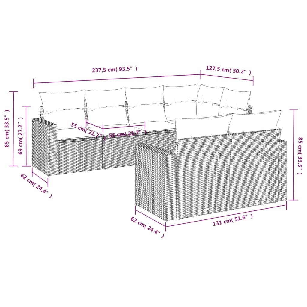 7-delige Loungeset met kussens poly rattan bruin Modulaire tuinbanken | Creëer jouw Trendy Thuis | Gratis bezorgd & Retour | Trendy.nl