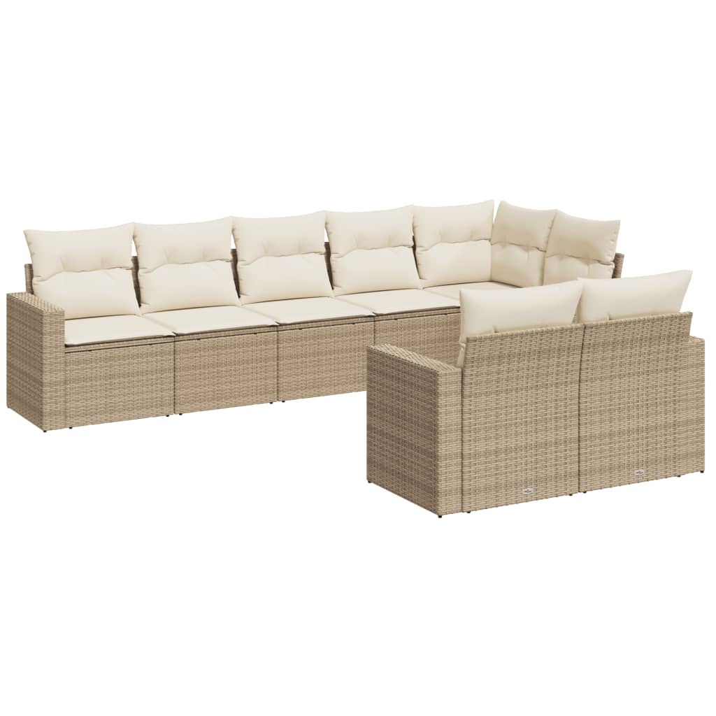 8-delige Loungeset met kussens poly rattan beige